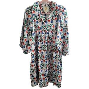 Emily McCarthy Floral Mini Dress XL Poppy Print Puff Sleeve Cotton Blend Preppy